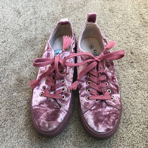 Shoes - Pink Crushed Velvet Sneakers