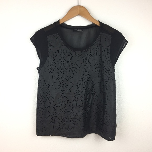Zara Tops - Zara Faux Leather Laser Cut Short Sleeve Tee