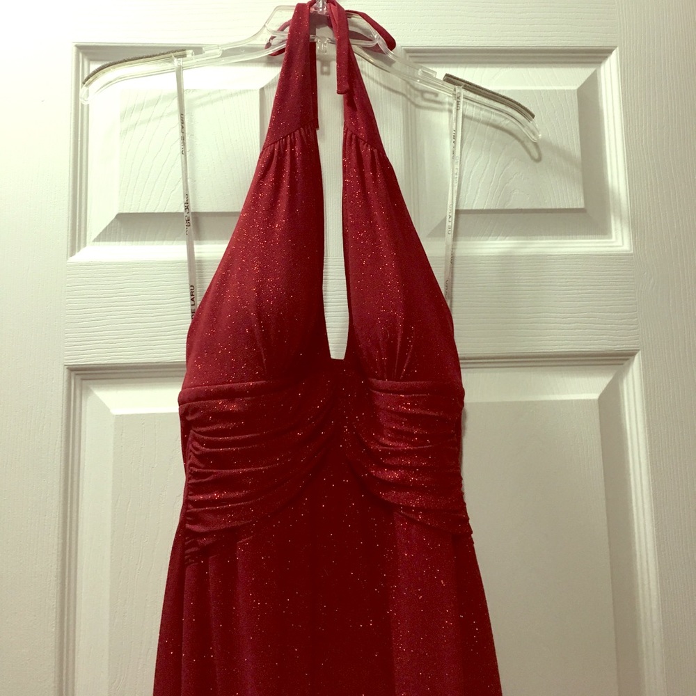 Red sparkly formal floor length dress