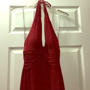 Red sparkly formal floor length dress