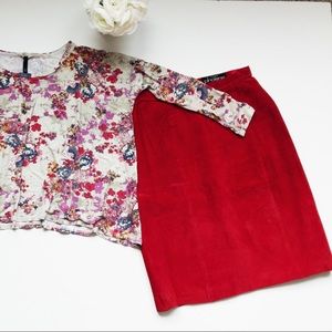 OUTERWEAR BY PHOENIX red suede pencil skirt