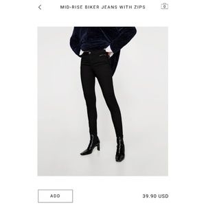 NWOT Zara Mid-rise Biker Jeans w/ Zips, Size 4