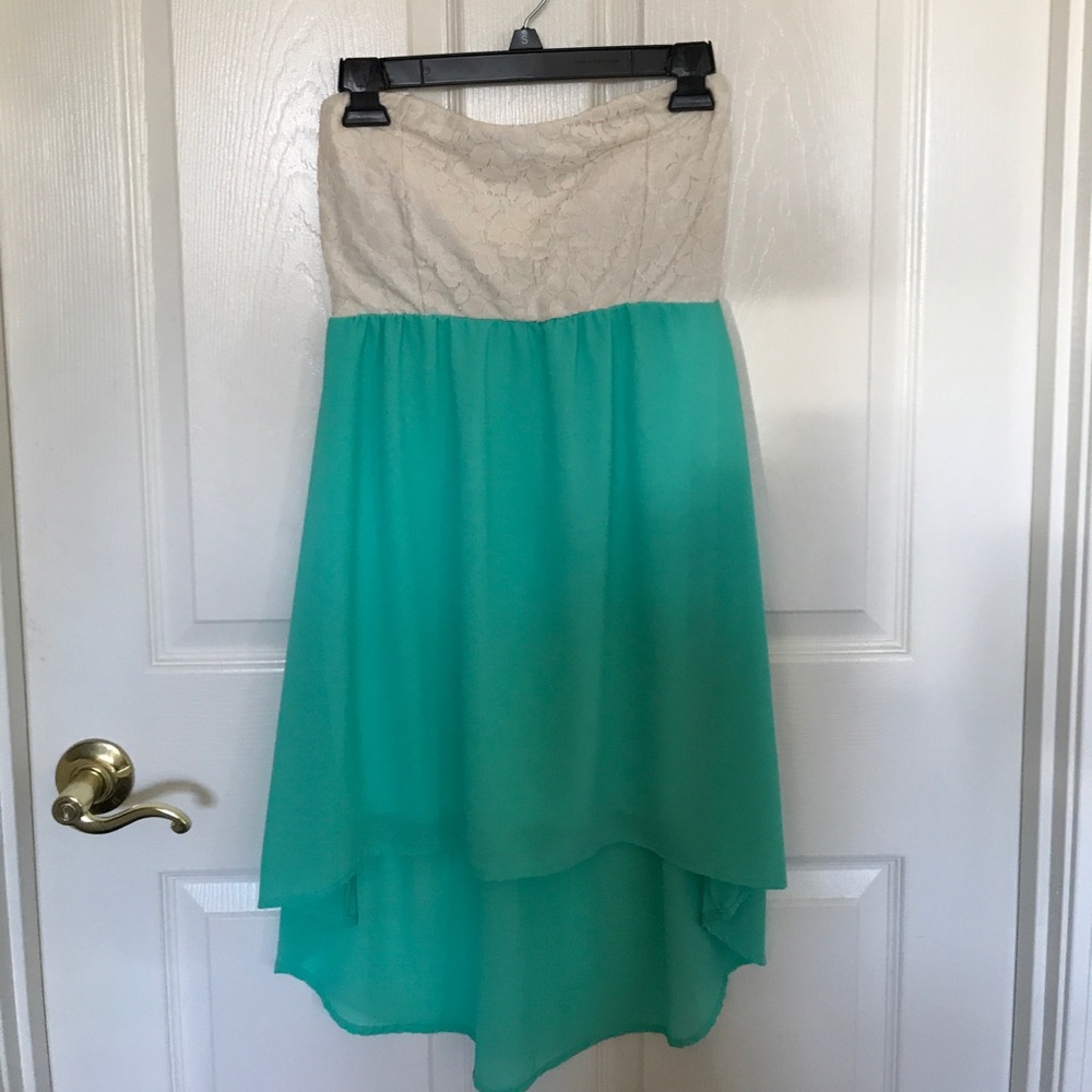 Beautiful High-Low Mint and Cream Lace Dress