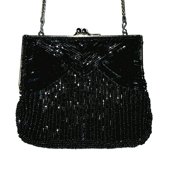 Handbags - Vintage black beaded evening purse