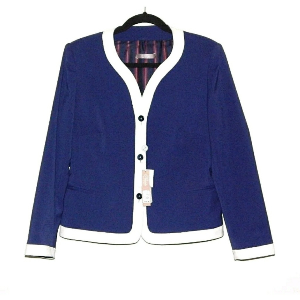 Nicola Blue White Suit Jacket Blazer Size 6