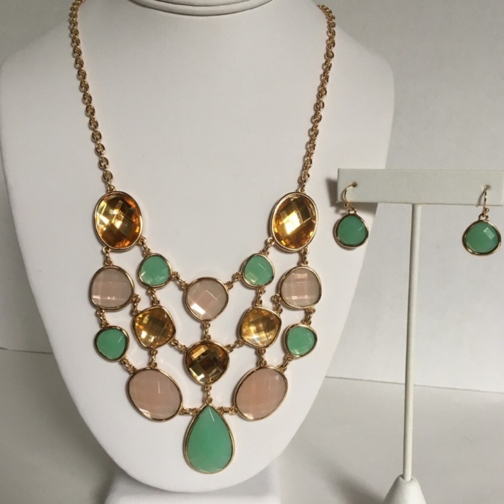 Multi-Colored Jewel Tropical Earring and Necklace