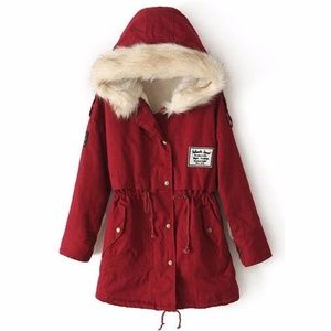 Twin Pockets Long Sleeve Faux Fur Hooded Coat