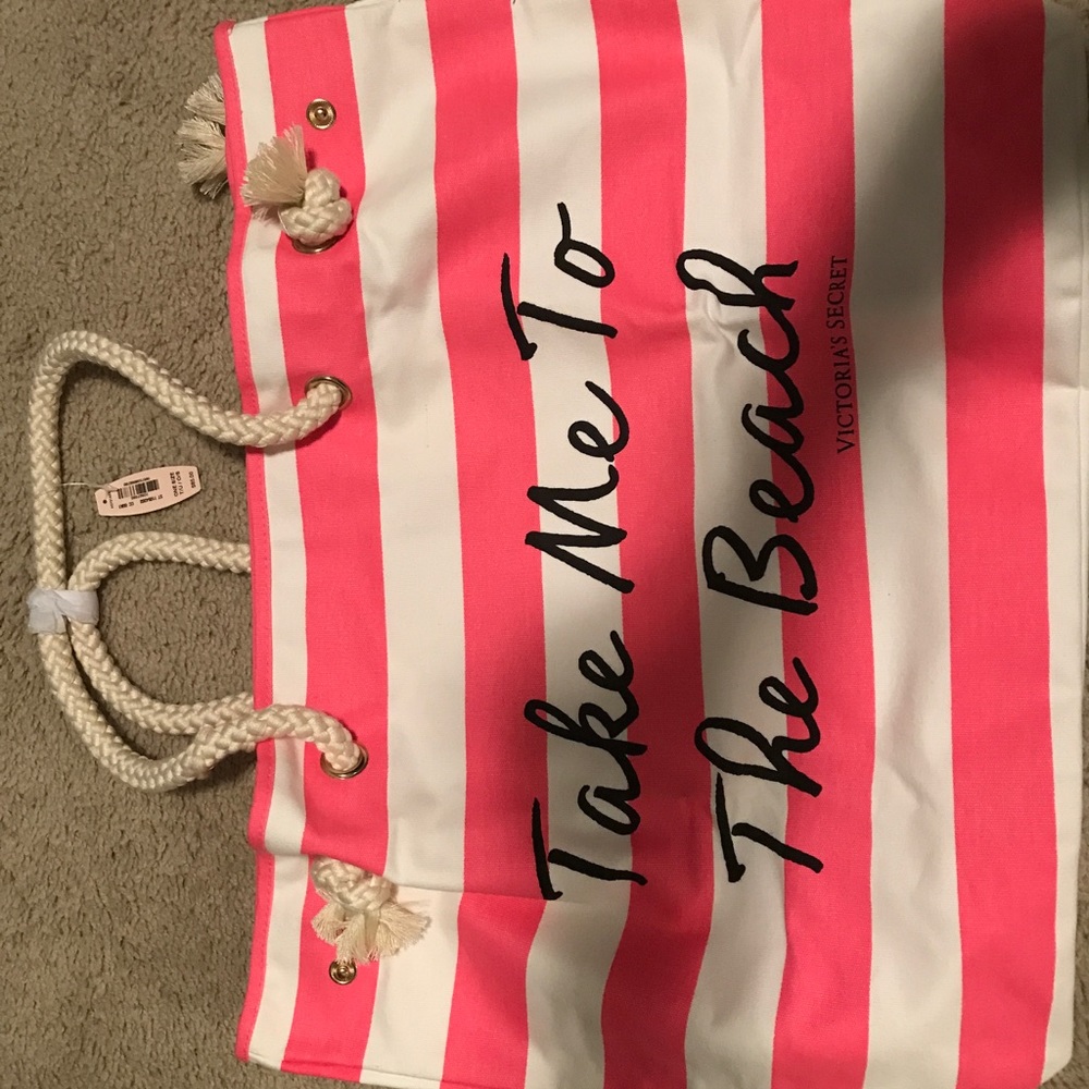 Hot Pink striped Victoria's Secret Tote