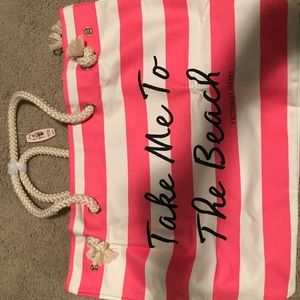 Hot Pink striped Victoria's Secret Tote