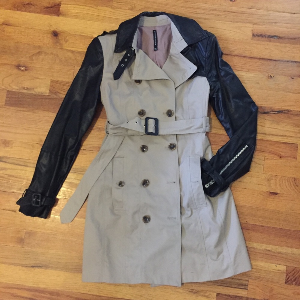 W118 Vegan Leather detail Trench Coat
