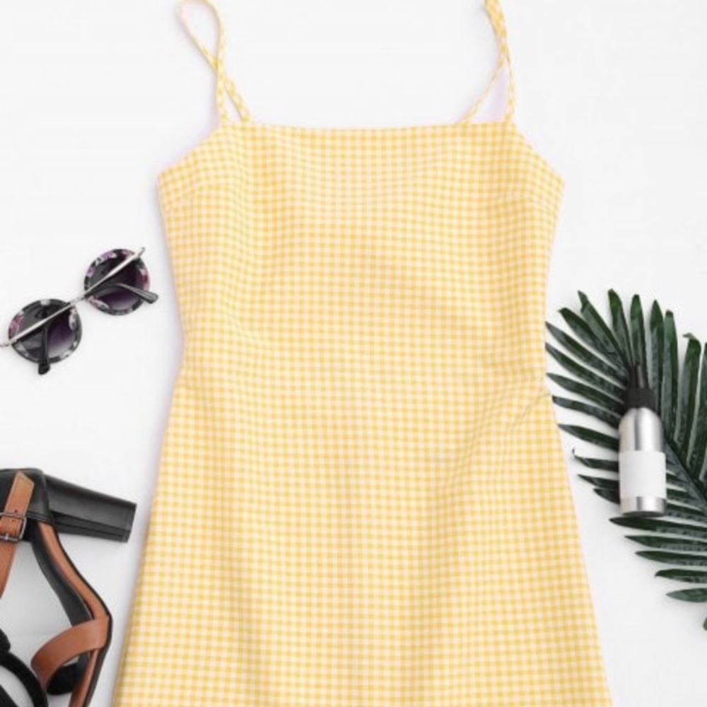 Plaid yellow and white dress