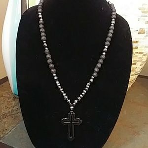 20" Hematite & Black lava beaded necklace