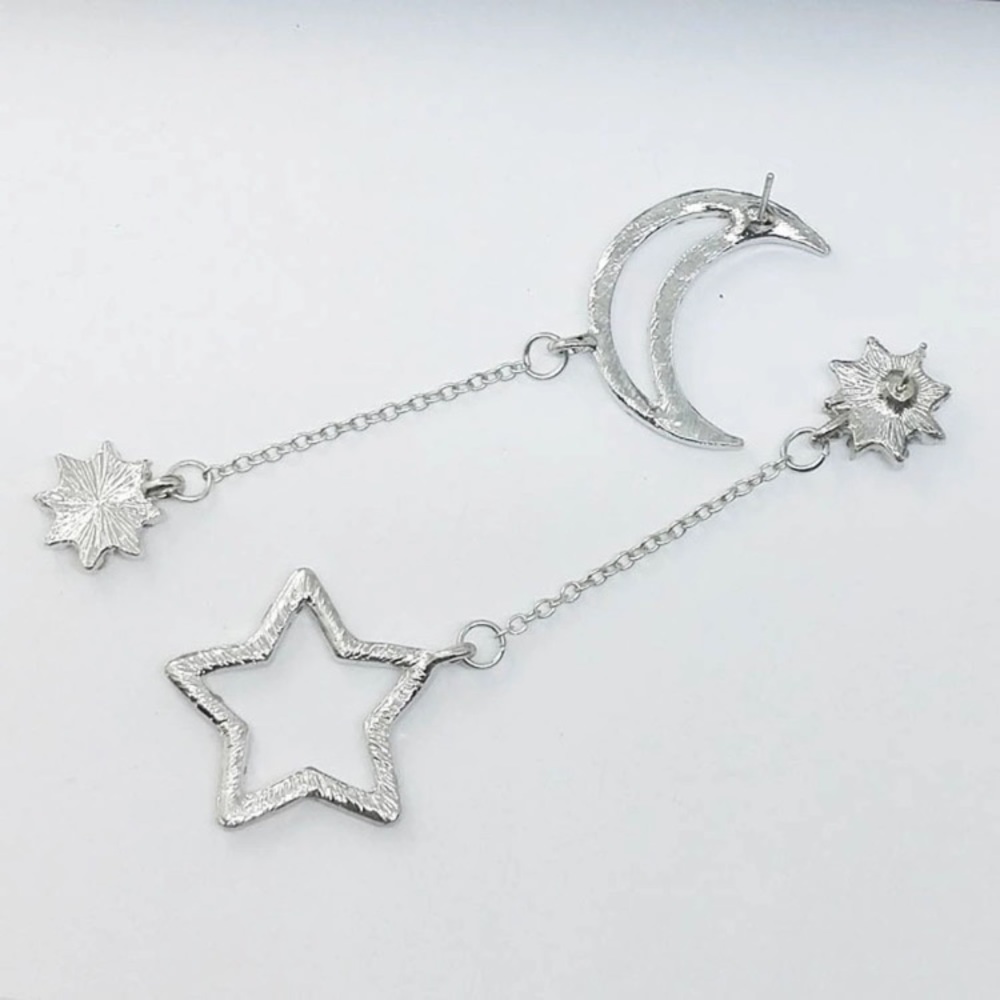 Asymmetrical Moon and Star Earrings - Picture 2 of 4