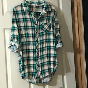 Flannel tunic, teal green