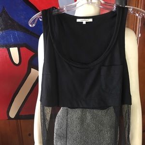 CARVEN black combo sleeveless top mesh cotton L
