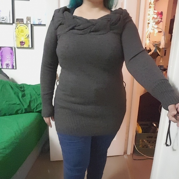 Rue21 Gray Braided Off the Shoulder Sweater - Picture 7 of 7