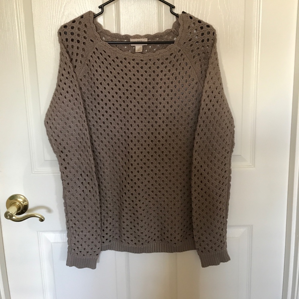 Beautiful Scolloped Crew Cut Tan Sweater