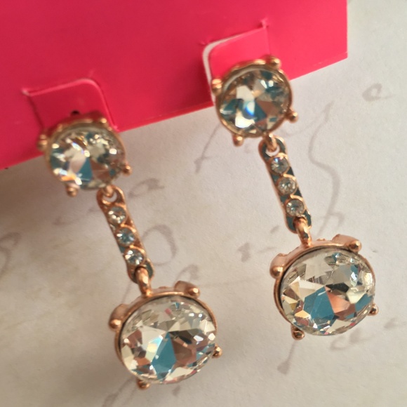 Betsey Johnson Jewelry - BETSEY JOHNSON Rose Gold-Tone Crystal Double Drop
