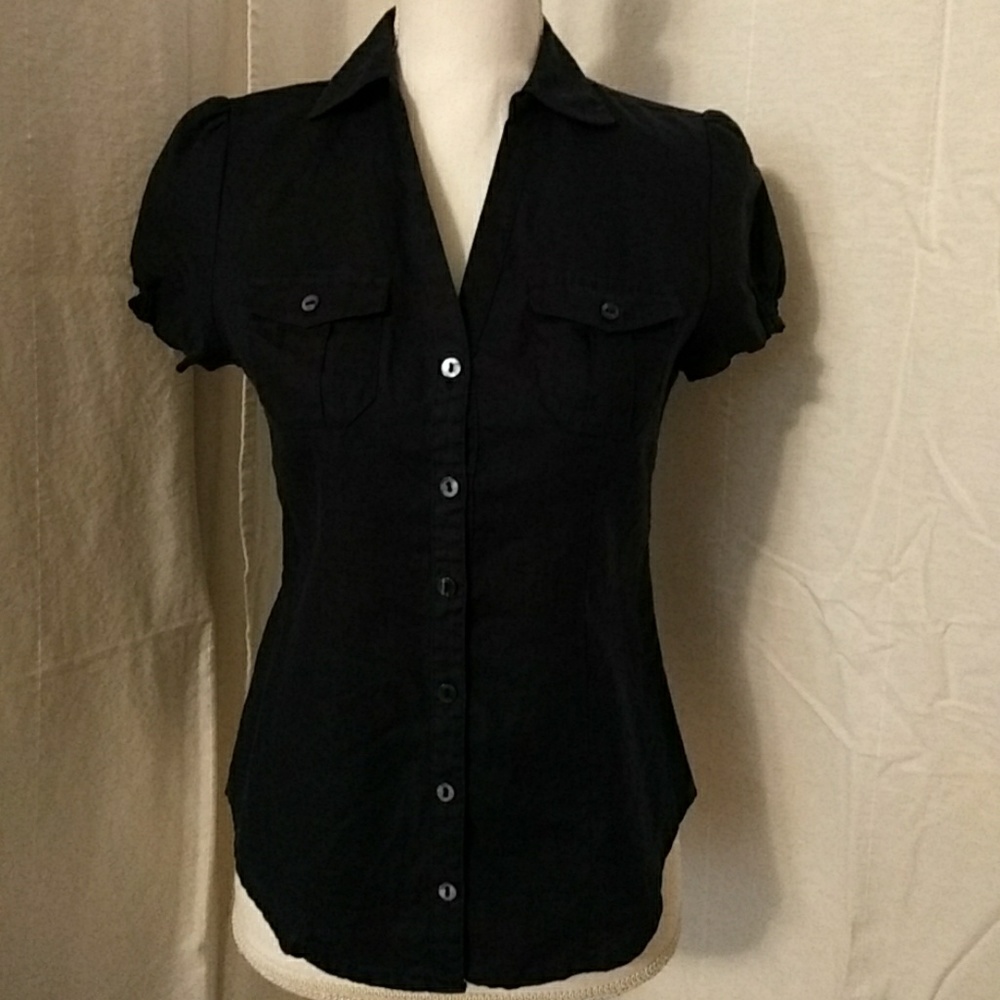 NWOT Navy Collared Button Down Linen Blouse