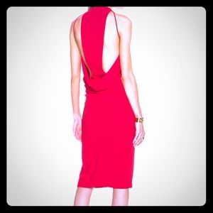 Nicholas red crepe, draped back dress, size 8