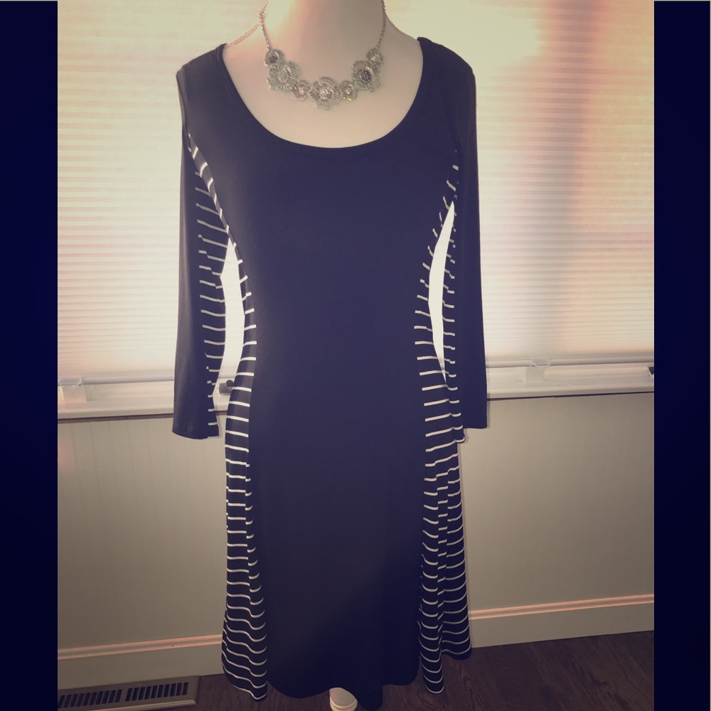 Calvin Klein Long Sleeve Black and White Dress