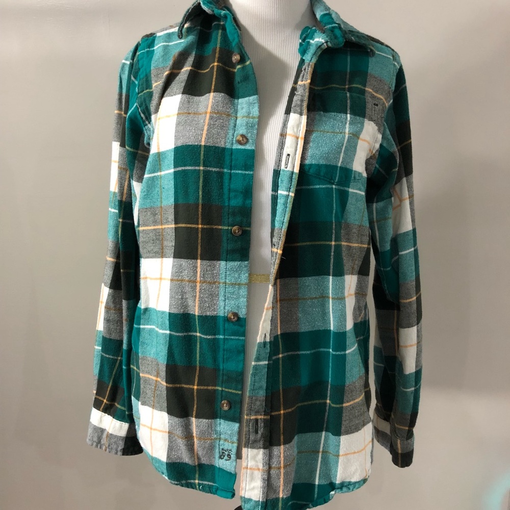 Green plaid button down shirt