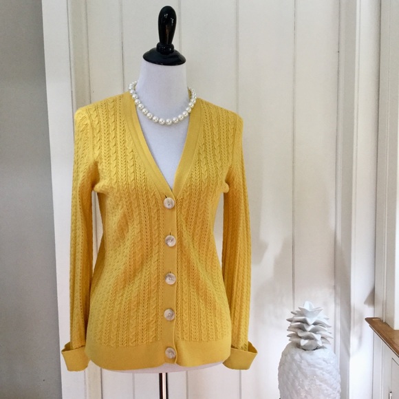 Talbots Sweaters - ♦️SALE ♦️TALBOTS Yellow Cotton Cable Knit Cardigan