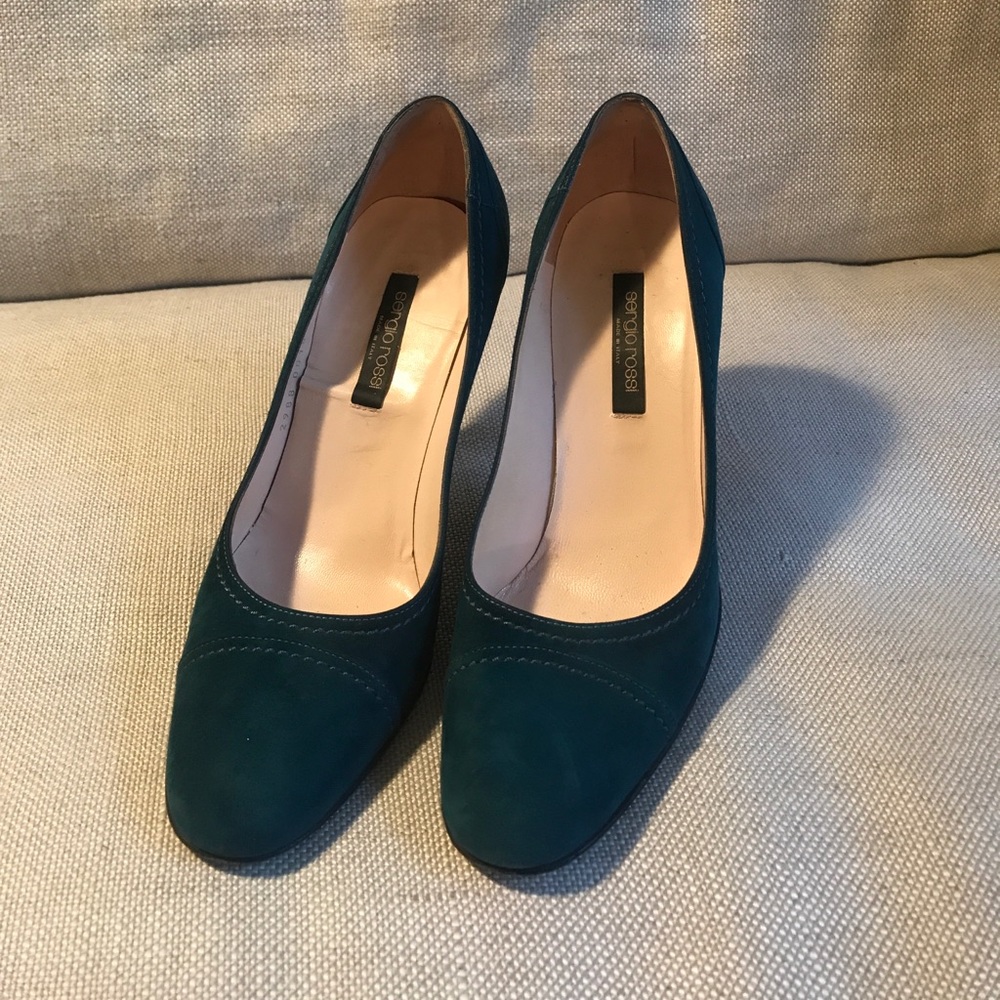 Sergio Rossi teal suede pumps