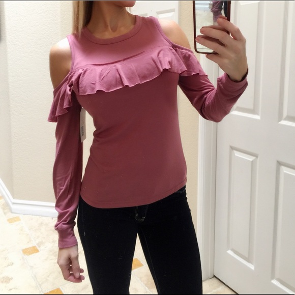 RESERVED Mauve Pink Cold Shoulder Ruffled Top - Picture 2 of 5