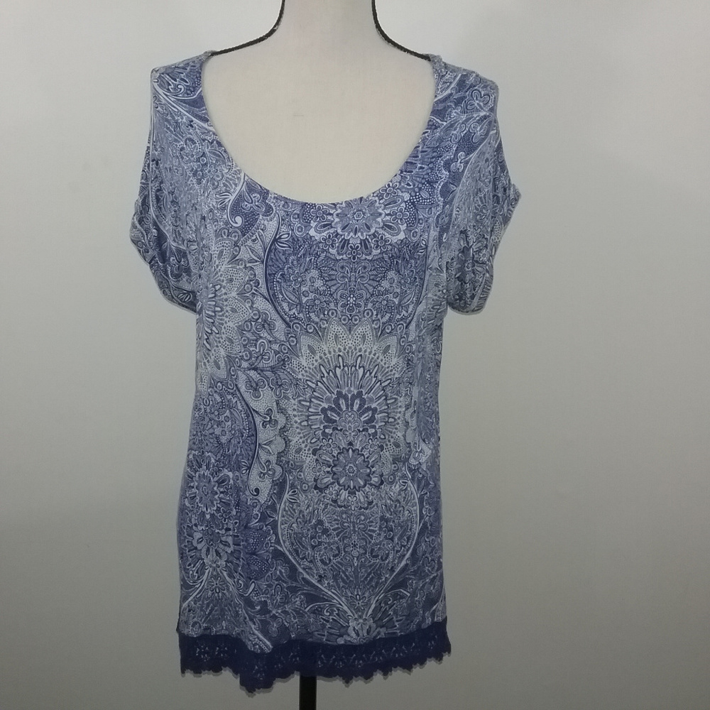 Cato Womens Blue Top Size Large L Short Sleeve A24