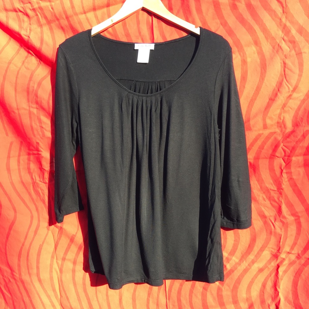 Black Kate Hill Viscose Knit Shirt with Gathers - Picture 1 of 5