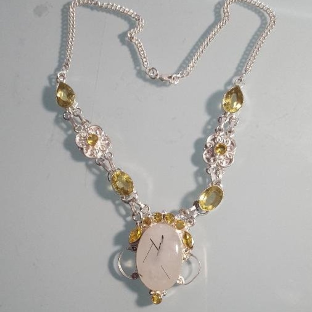 White yellow necklace fashion silver chain
