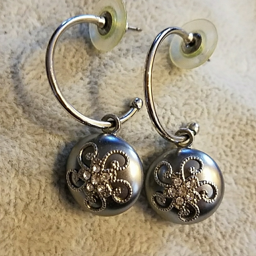 Small Silver Blue Hoop Earrings