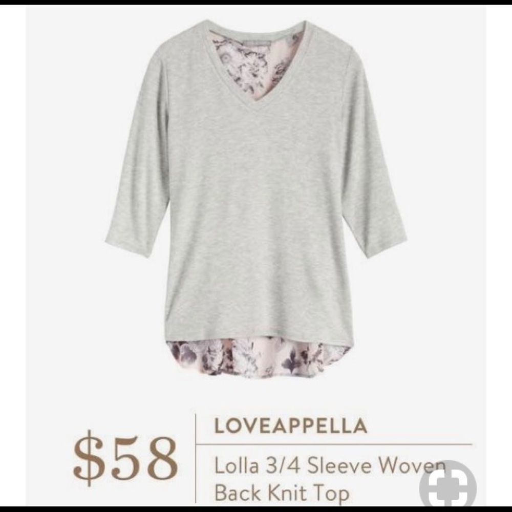 Loveappella grey knit blouse with floral back