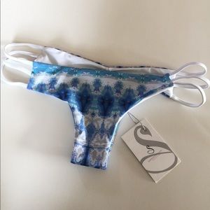 Blue cheeky bikini bottoms