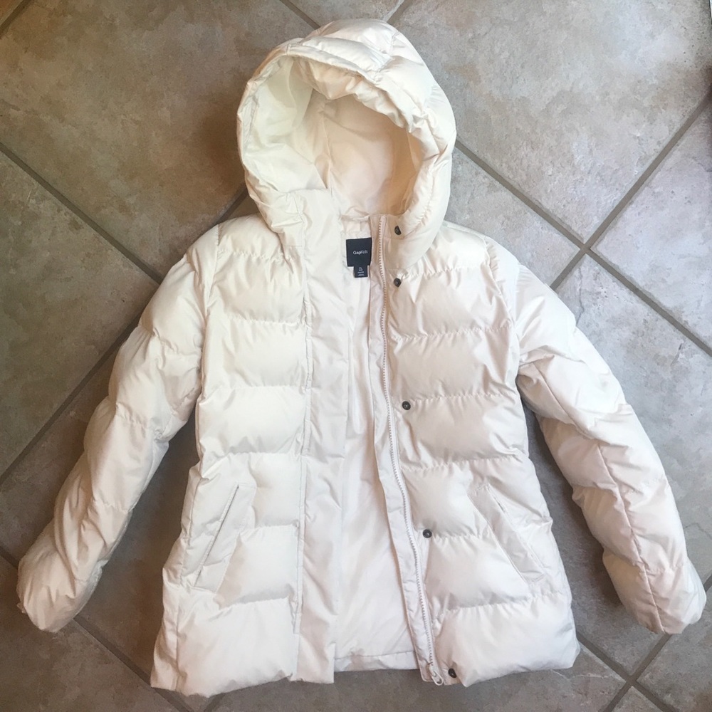 Gap Kids White Puffer PrimaLoft Hooded Puffer Coat
