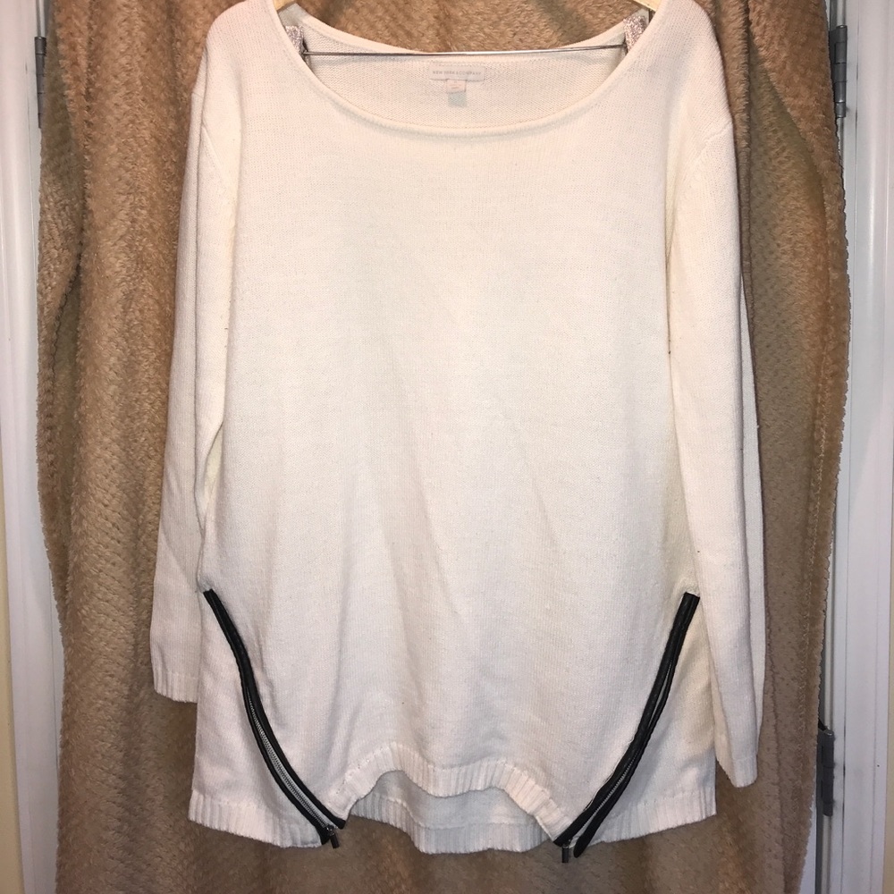 Zipper-Slit Scoop-Neck Sweater