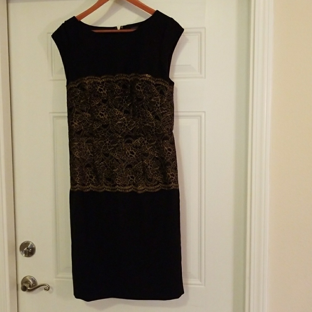 Black and Gold Lace Dress - Size 12