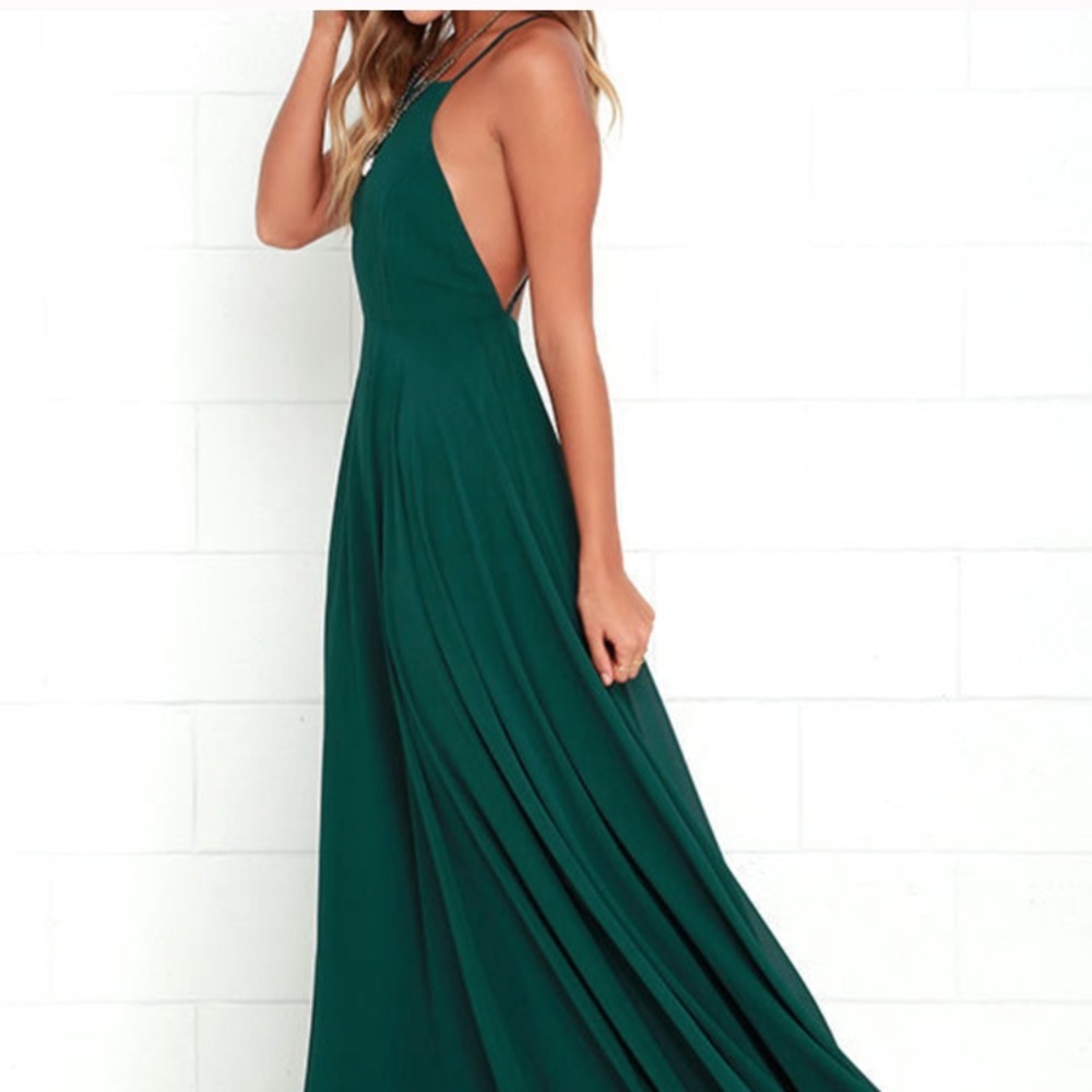 LuLus Mythical Kind Of Love Dark Green Maxi Dress