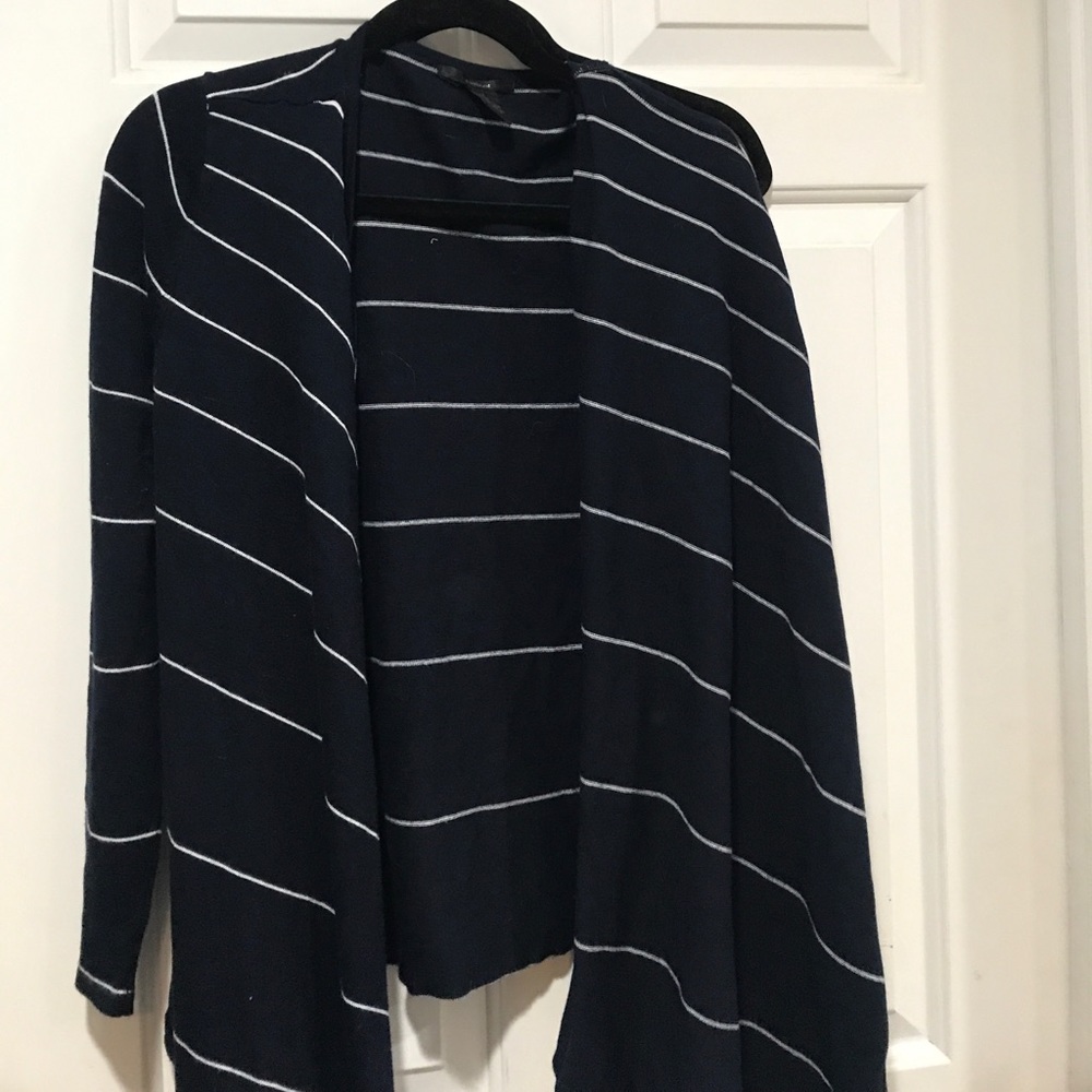 Navy blue and white striped cardigan