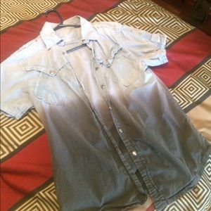 Men's short sleeve shirt dip dyed blue