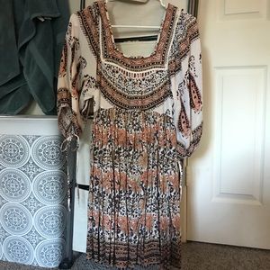 Free people light orange and beige bohemian dress