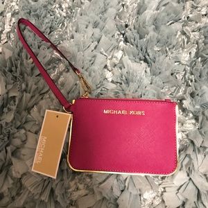 Michael Kors Fuschia & Gold Small Wristlet