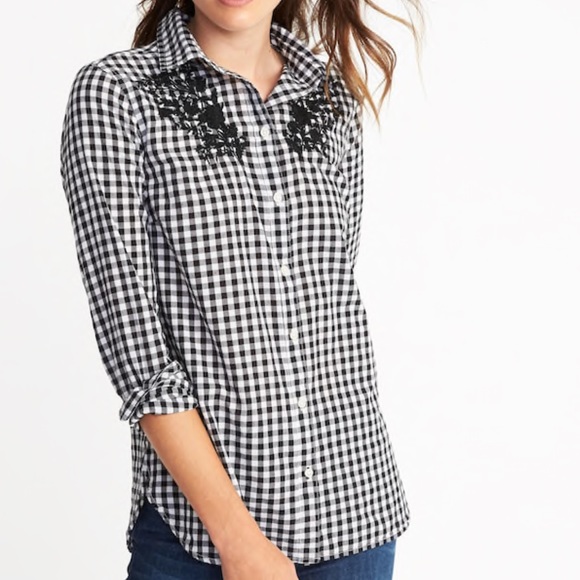 Old Navy Tops - ɴᴡᴛ ᴏʟᴅ ɴᴀᴠʏ ᴇᴍʙʀᴏɪᴅᴇʀᴇᴅ ɢɪɴɢʜᴀᴍ ᴄʟᴀssɪᴄ sʜɪʀᴛ