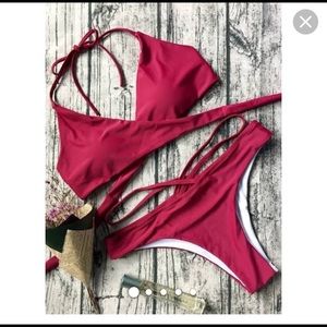 Strappy Crossover Bikini Set Burgundy