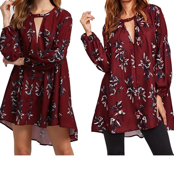 Dresses & Skirts - Floral Red Mini Dress/Tunic 