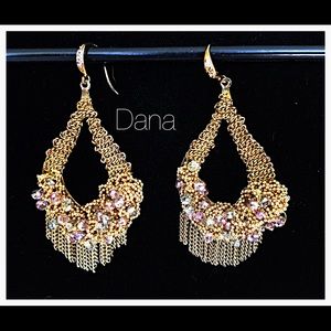 Woven-Gold Chain-Iridescent-Crystal-Drop-Earring
