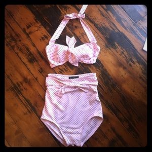 Retro pink polka dot bathing suit