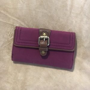 Purple suede and leather wallet