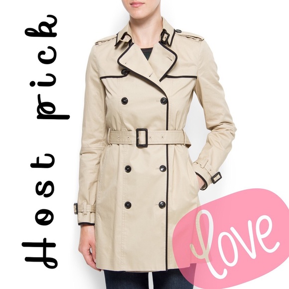Mango Jackets & Blazers - SOLD - Contrast Trim Trench Coat